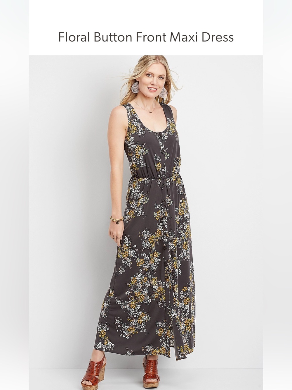 Maurice’s Floral Gray Button Front Maxi Dress